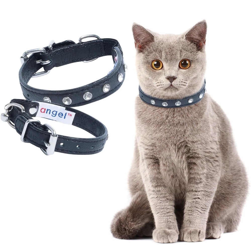 Angel Pet Cat Collar w/ Rhinestones Bling 12” Adjustable Comfortable Black NWT